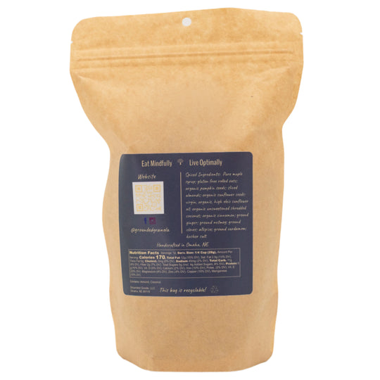 Kraft paper packaging with a blue label on a white background