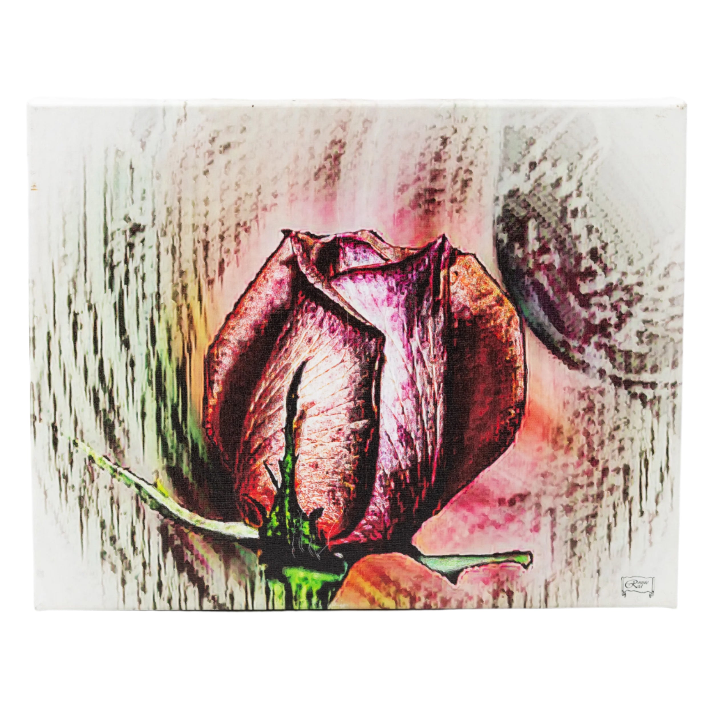 Artistic depiction of a rose on a textured background