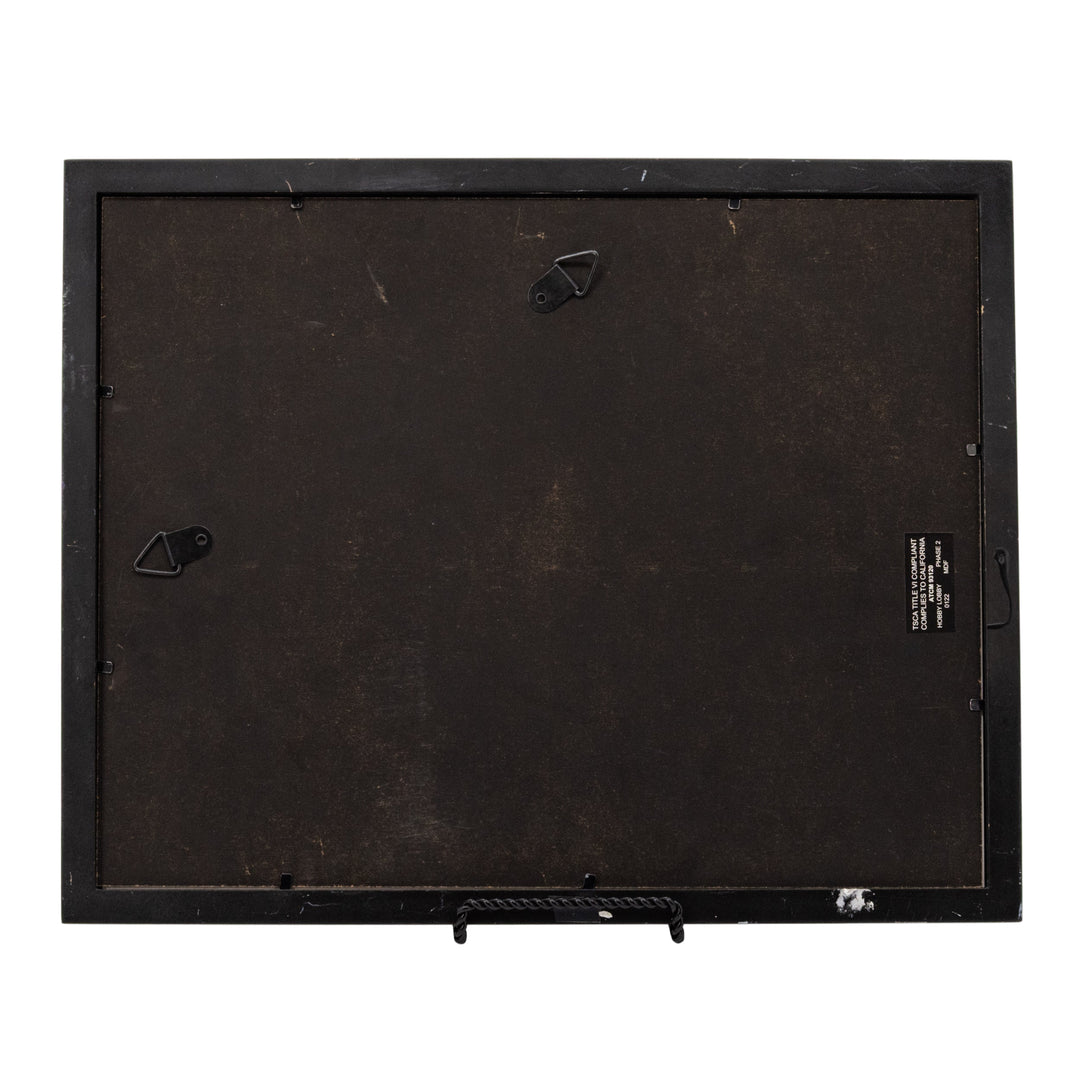 Black rectangular frame with mounting hardware on a white background