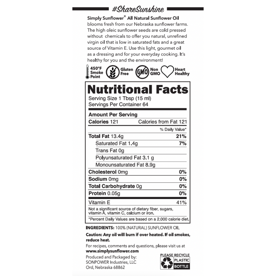 Sunflower Oil | 32 oz. | Healthy Cooking Oil | Non GMO, Gluten & Nut Free, Vegan | Boosts Heart Health | Made in Ord, NE | Simply Sunflower