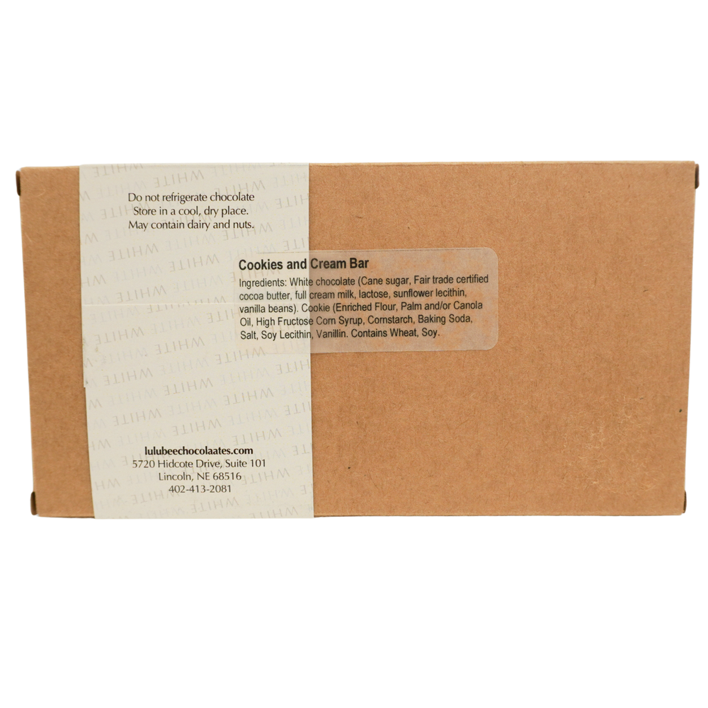 Brown chocolate bar packaging with a label on a white background