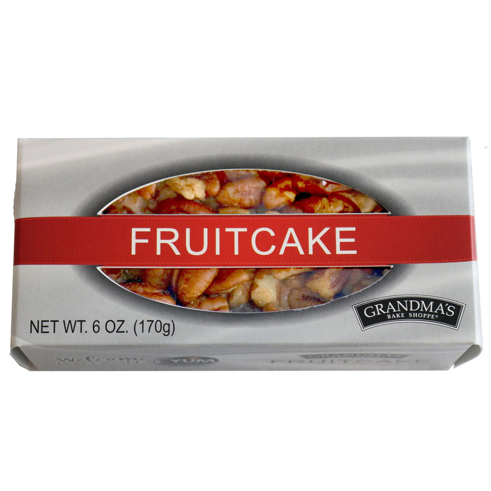 A box of Beatrice Bakery's Grandma's Fruit Cake, 6 oz in size, with visible fruits and nuts on the packaging.