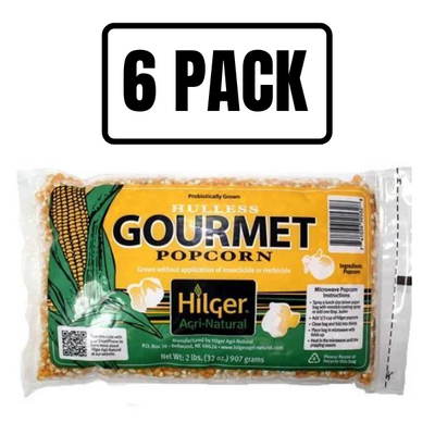 Hilger's Gourmet Nebraska Popcorn | 2 lb. Bag | 6 Pack | Hulless Yellow Unpopped Popcorn Kernels |  Probiotically Grown | High Quality | Popcorn Kernels for Popcorn Machine or Microwave | Perfect for Movie Night | Pops Light and Fluffy | Shipping Included