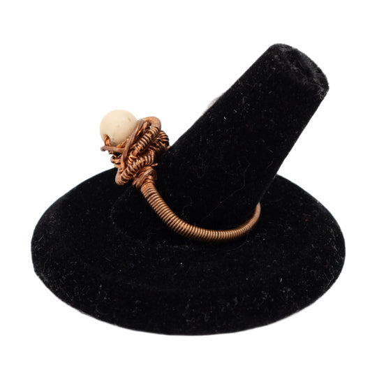 Copper Wire-Wrapped Frosted Fossil Ring | Size 8