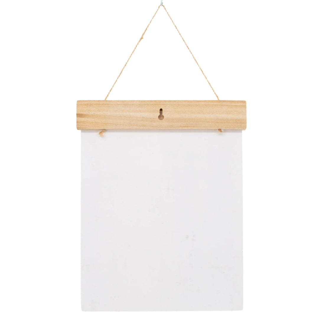 Wooden frame hanging on a white wall