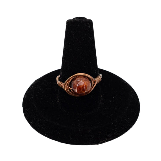 Copper Wire-Wrapped Fire Agate Ring | Size 7