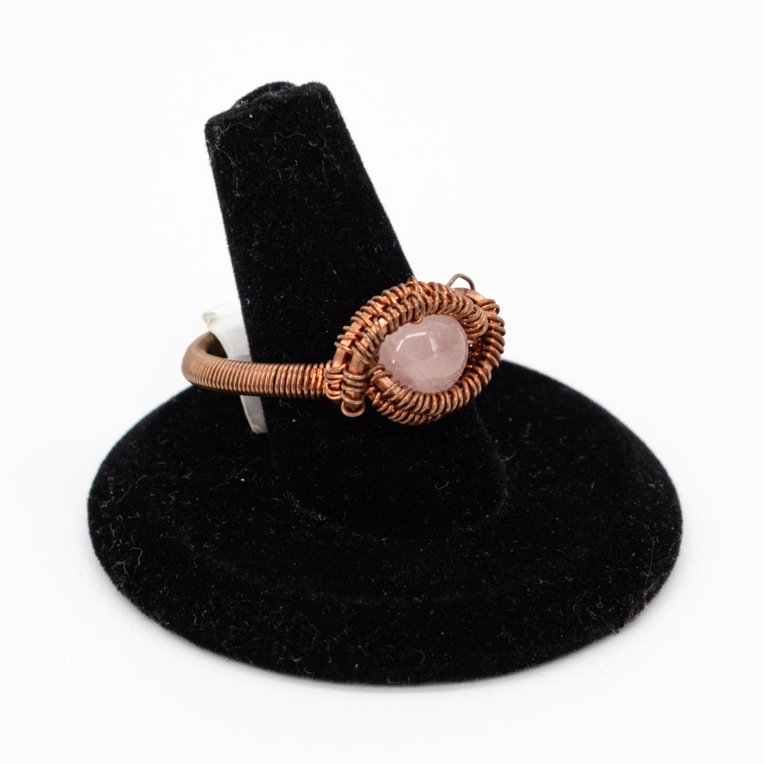 Copper Wire-Wrapped Rose Quartz Ring | Size 10