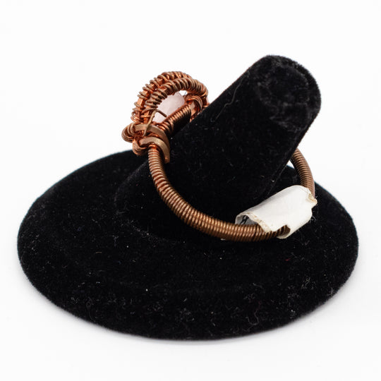 Copper Wire-Wrapped Rose Quartz Ring | Size 10