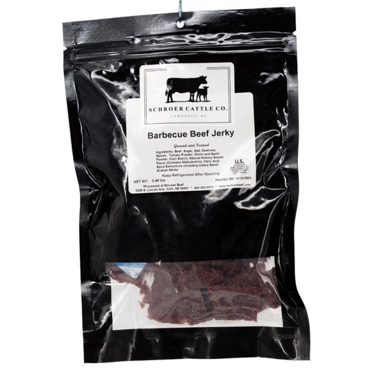 Package of Schroeder Cattle Co. Barbecue Beef Jerky on a white background