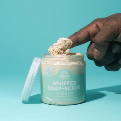 Sand & Sea Whipped Soap + Scrub | 8 oz. | Crafted With Exfoliating Pumice, Cleansing Oils, and Skin-Softening Magnesium | Daily Three-In-One Body Wash | Gently Cleanses, Exfoliates, and Moisturizes At Once | Nebraska Soap