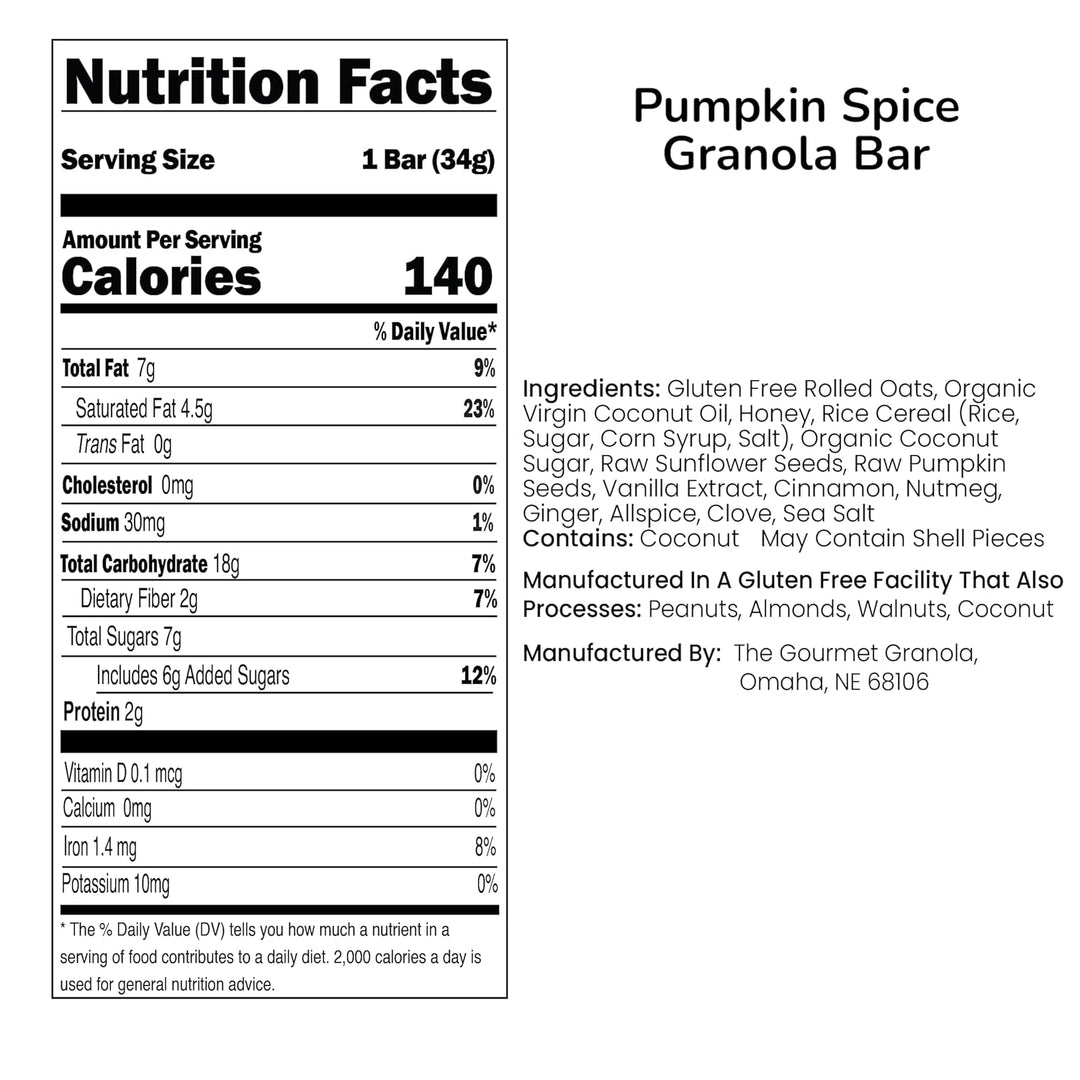 SALE | Pumpkin Spice Granola Bars | Pack of 12 | Gluten, Dairy, & Soy Free | The Gourmet Granola