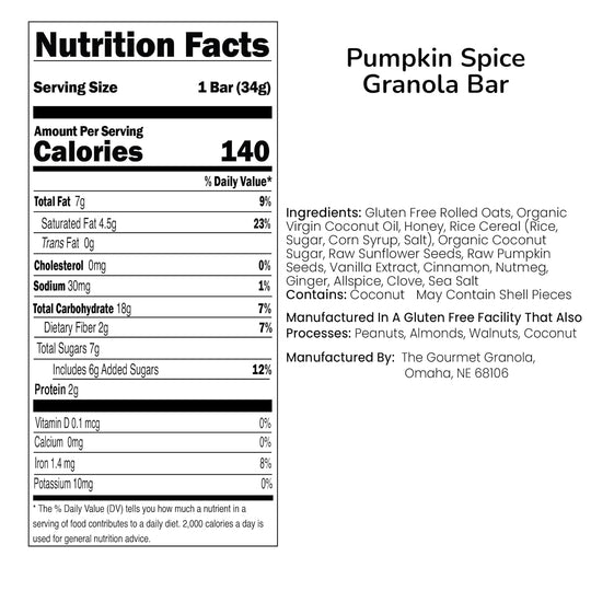SALE | Pumpkin Spice Granola Bars | Pack of 12 | Gluten, Dairy, & Soy Free | The Gourmet Granola