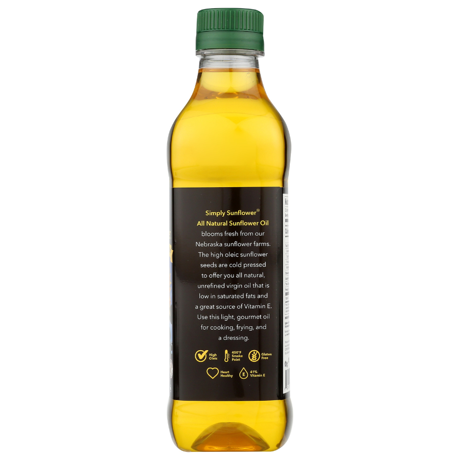 Simply Sunflower All-Natural Sunflower Oil | Non GMO, Gluten-Free, Vegan | Heart Healthy Cooking Oil | 16 oz.