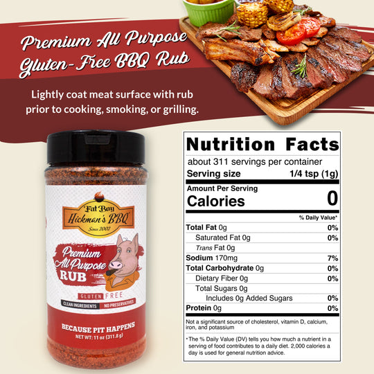 Premium All Purpose Keto Friendly BBQ Rub 11 oz | Gluten Free | Hickman's Fat Boy BBQ