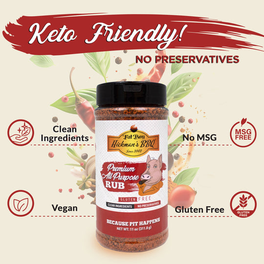 Premium All Purpose Keto Friendly BBQ Rub 11 oz | Gluten Free | Hickman's Fat Boy BBQ