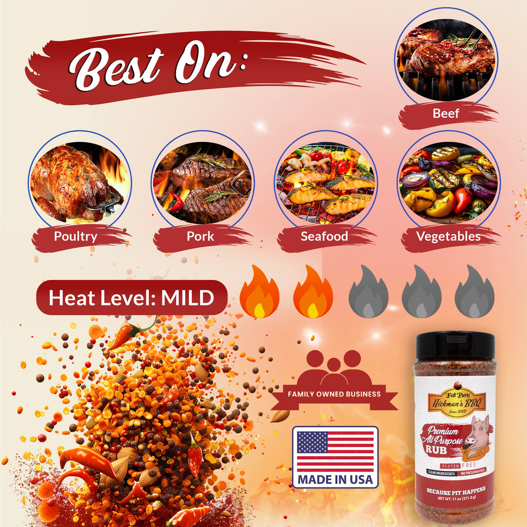 Premium All Purpose Keto Friendly BBQ Rub 11 oz | Gluten Free | Hickman's Fat Boy BBQ