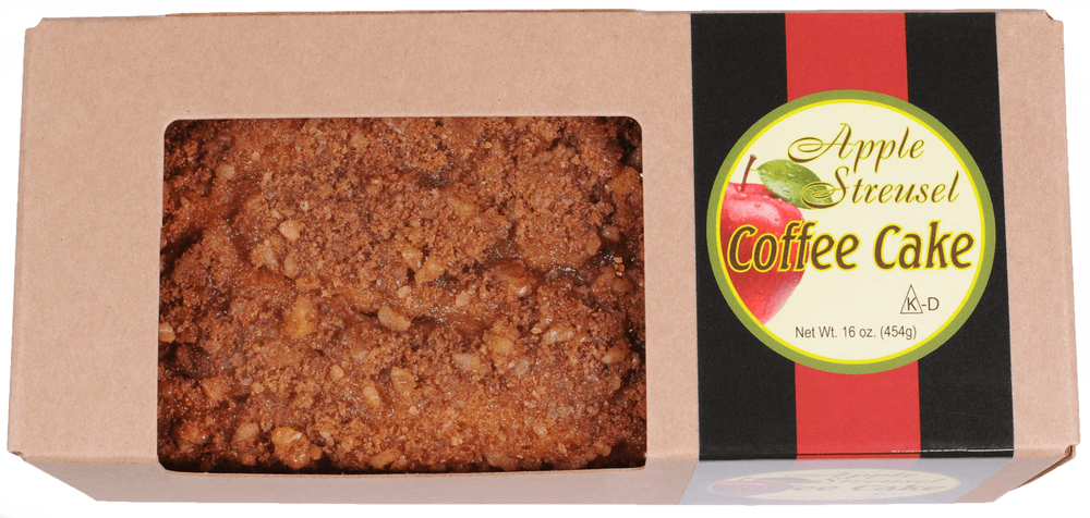 Box of Apple Streusel Coffee Cake with visible cake and brand label.