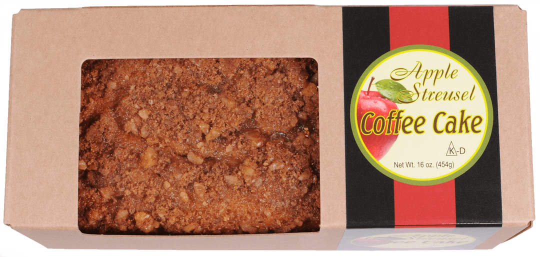 Box of Apple Streusel Coffee Cake with visible cake and brand label.