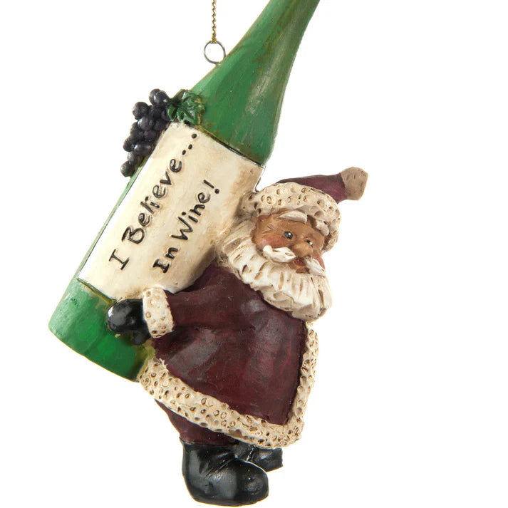 Santa with wine bottle on his back ornament