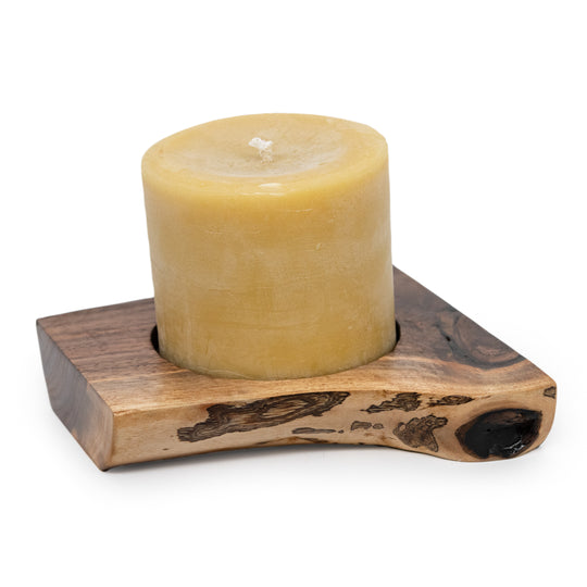 Bees Wax Candle | No Scent | 20 oz. Candle | Includes Handcrafted Elegant Oak Wooden Base | Clean-Burning | Hand Poured | Add To Your Living Space For A Cozy Ambience | 100% Pure Beeswax | No Drip, No Soot Candle