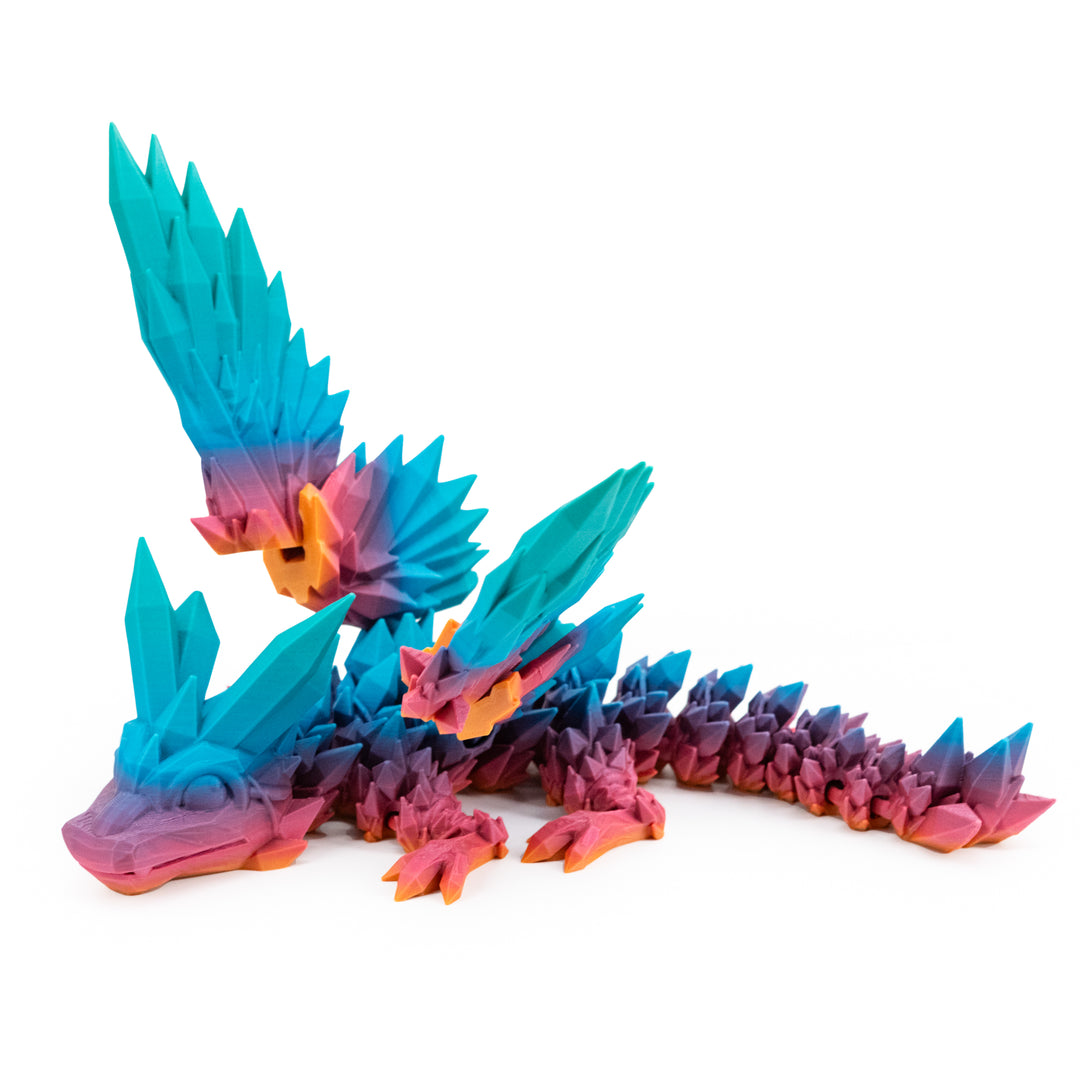 3D Printed Dragon | Crystal Dragon With Wings | 3D Printed Toy | Rotatable and Poseable | Made in Holdrege, NE | Black Sheep Productions LLC