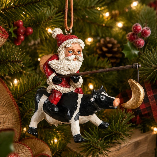 Santa on Cow Ornament