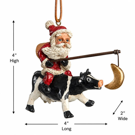 Santa on Cow Ornament