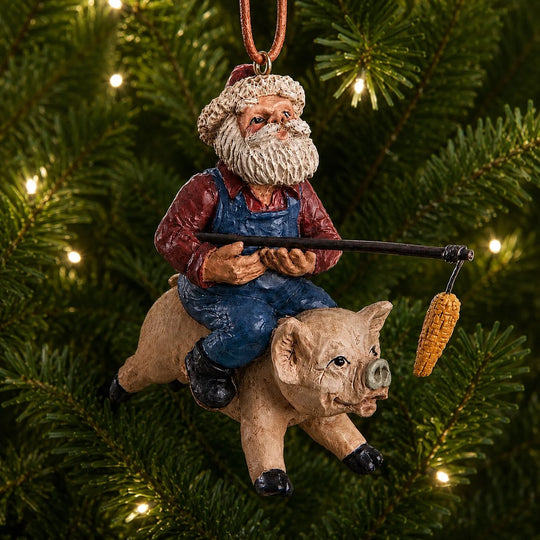 Santa riding a pig ornament