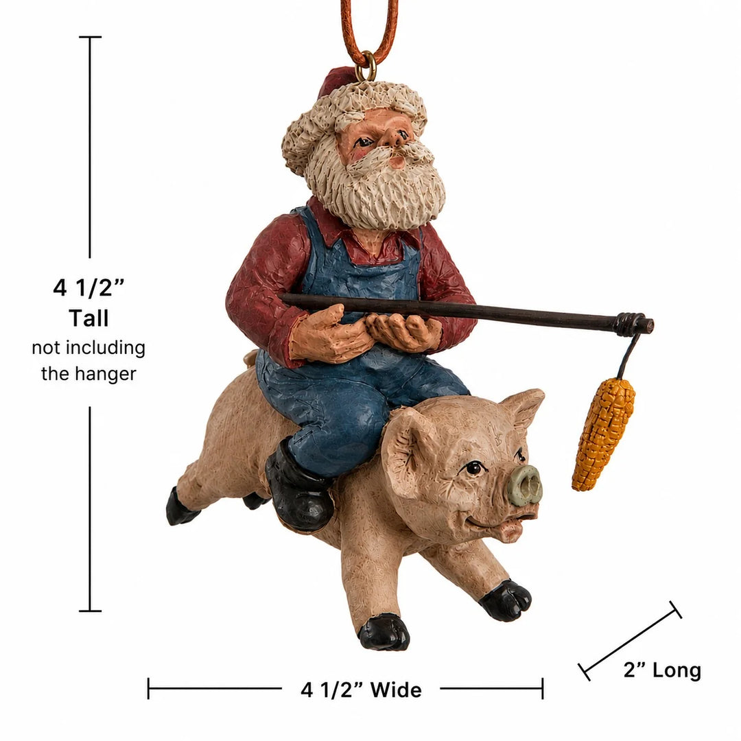 Santa riding a pig ornament