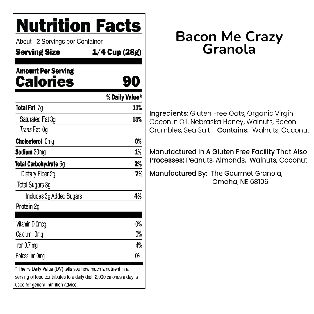 Bacon Me Crazy Granola | 12 oz. Resealable Bag | Sweet & Salty Punch | Made in Omaha, NE | The Gourmet Granola