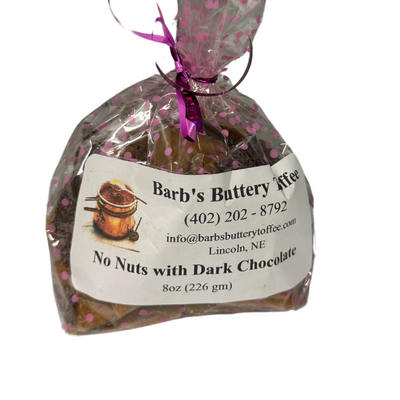Homemade Toffee | Dark Chocolate | Barb's Buttery Toffee | Hand Made in Small Batches | Sweet ad Savory Toffee | Choose Your Nut Preference | 8 oz