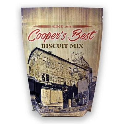 The front of a 2.5 lb. bag of Cooper's Best Biscuit Mix on a white background.