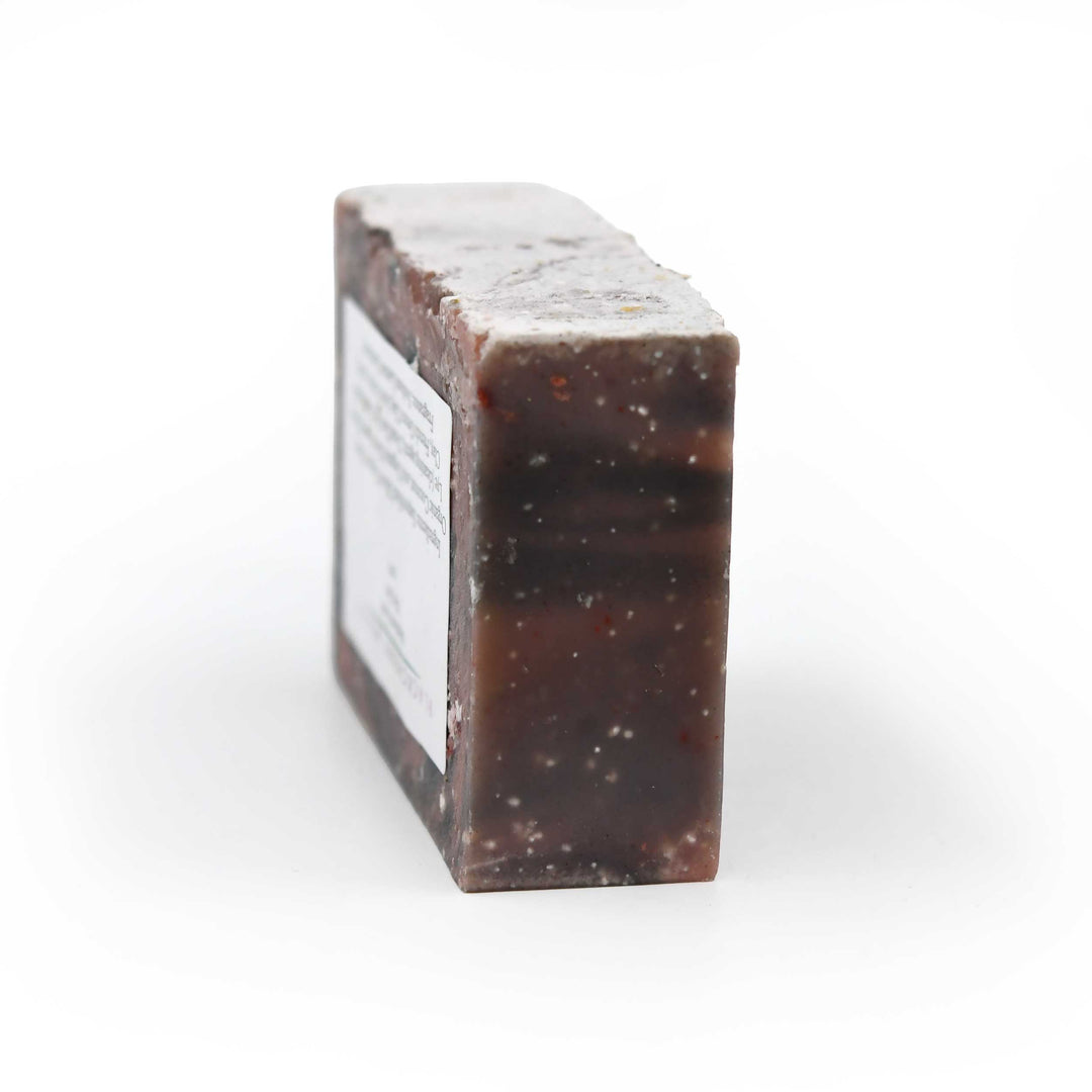 Bar of soap with visible label on a white background