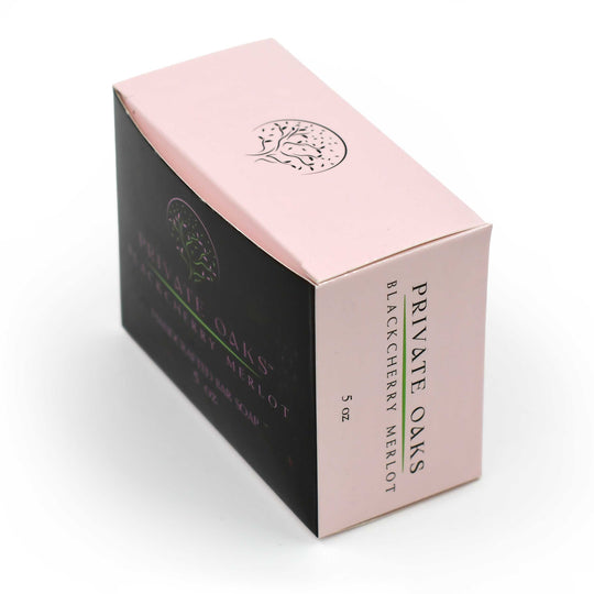 Box of Private Oaks Blackcherry Merlot wine on a white background