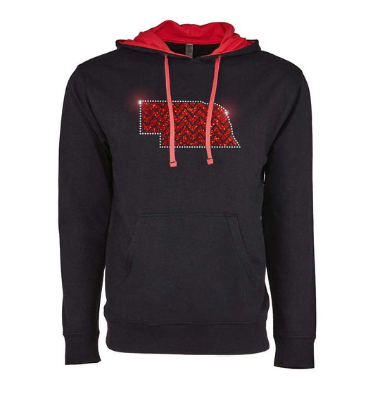 Swarovski Black Sequined Red Chevron Nebraska Hoodie | Multiple Sizes | Nature Finds & Designs