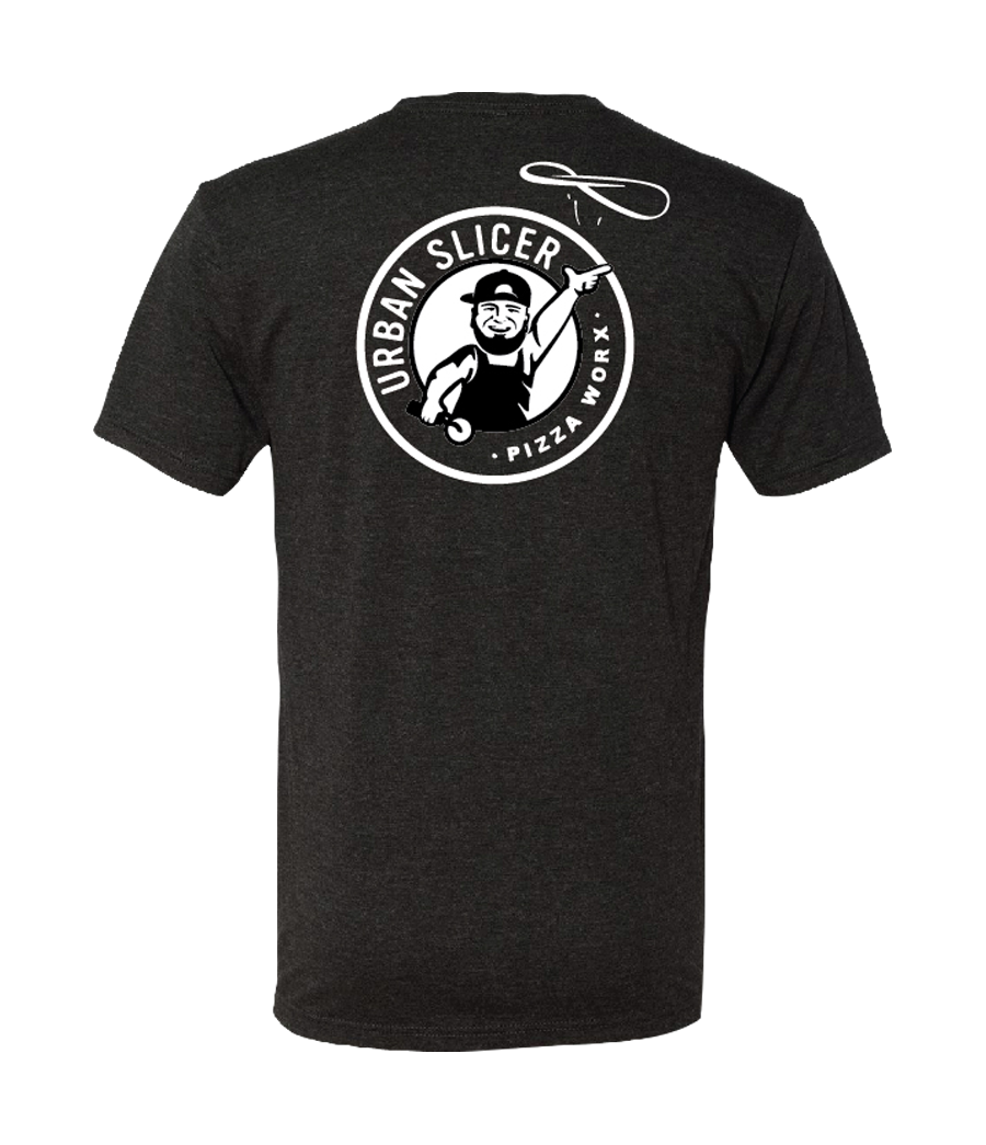Urban Slicer Pizza Worx T-Shirt | Black with Large Back Logo | Urban Slicer Pizza Worx