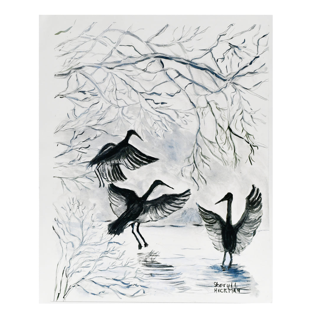 Black & White Crane Print | 10" X 12.5" | Multiple Designs | Sheryll Hickman Art