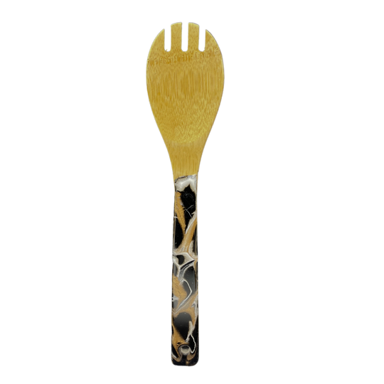 Bamboo Kitchen Utensils With Hand-Poured Resin Finish | 6 Pack | Dark Black Resin With Striking Tones Of White and Gold | Carefully Selected Bamboo | Perfect Christmas, Wedding, Or Birthday Gift For Loved Ones | Bouquet Style