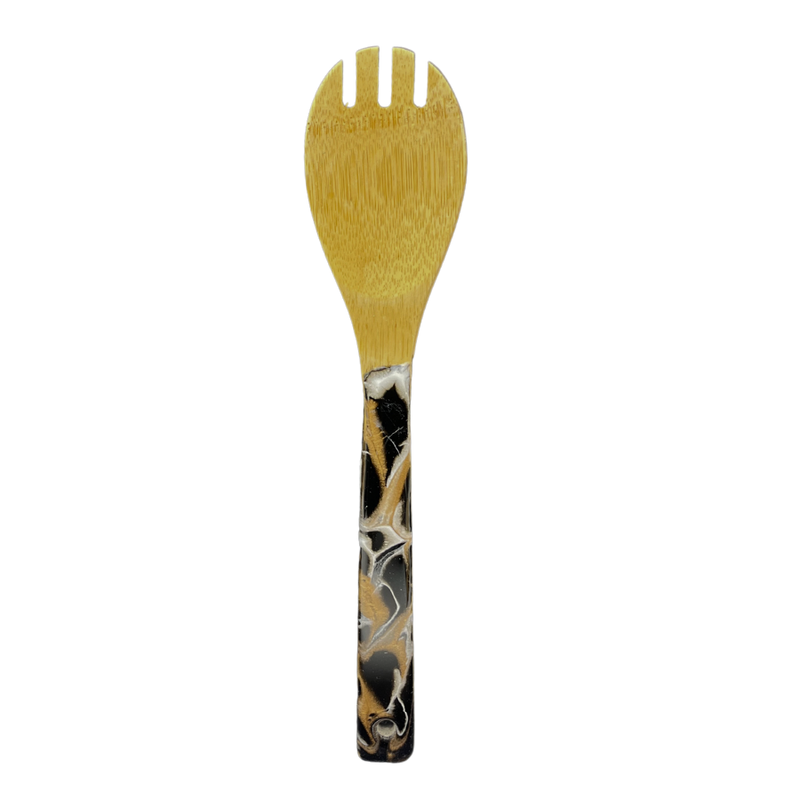 Bamboo Kitchen Utensils With Hand-Poured Resin Finish | 6 Pack | Dark Black Resin With Striking Tones Of White and Gold | Carefully Selected Bamboo | Perfect Christmas, Wedding, Or Birthday Gift For Loved Ones | Bouquet Style