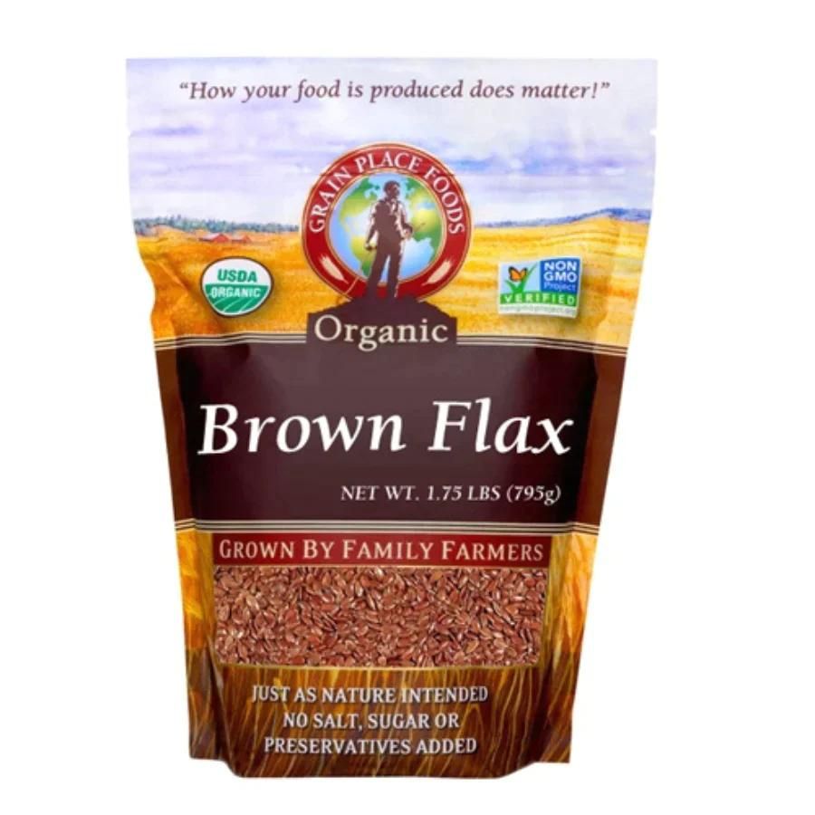 1.75 Pound Bag Of Organic Brown Flaxseed With A White Background