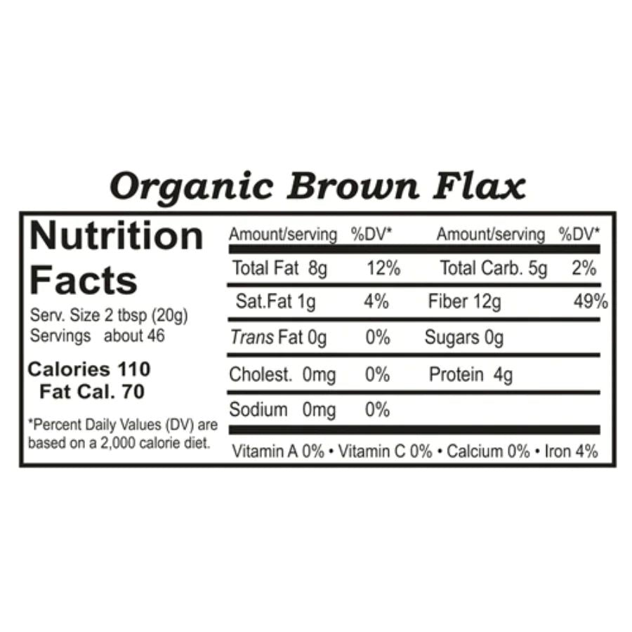 Nutrition Label For Organic Brown Flaxseed