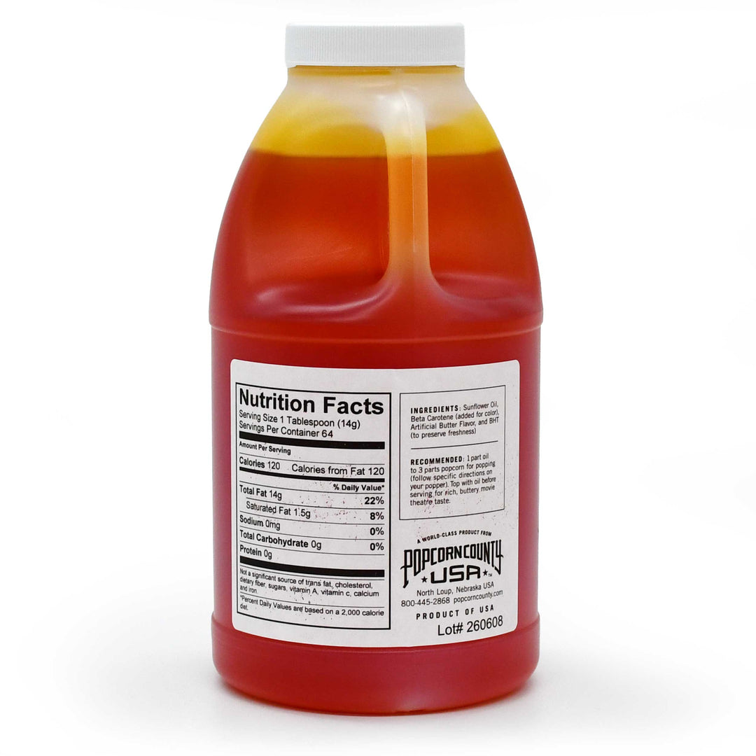 Butter Flavored Popcorn Oil | Quart | Non-GMO | Popcorn County USA | North Loup Valley