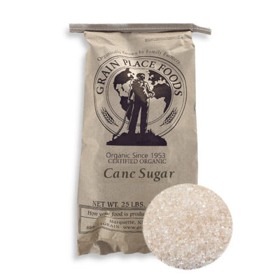 One 25 Pound Bag Of Organic Cane Sugar On A White Background