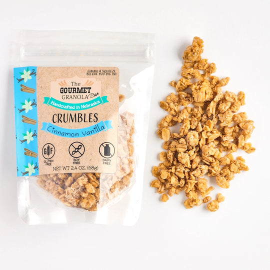 Cinnamon Vanilla Crumbles | 2.4 oz Bag | Gluten, Dairy, & Soy Free | Perfect Light Snack | Made in Omaha, NE | The Gourmet Granola