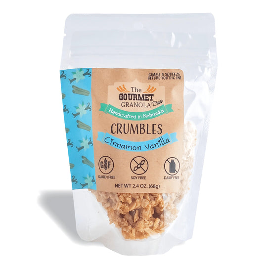 Cinnamon Vanilla Crumbles | 2.4 oz Bag | Gluten, Dairy, & Soy Free | Perfect Light Snack | Made in Omaha, NE | The Gourmet Granola