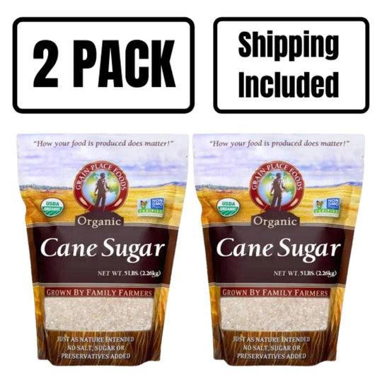 2 Bags Of 5 Pound Of Sugar With A Blank Background And A 2 Pack Shipping Included Banner Above