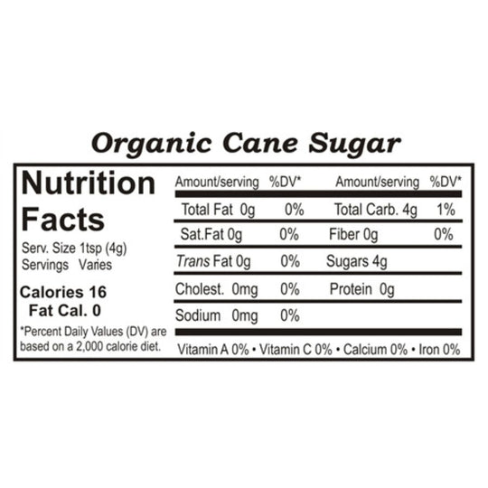 Nutrition Label For Organic Cane Sugar