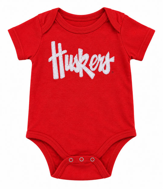 Huskers Sewn Silver Appliqué Red Licensed Onesie Shirt | Multiple Sizes | H.Flynn Designs