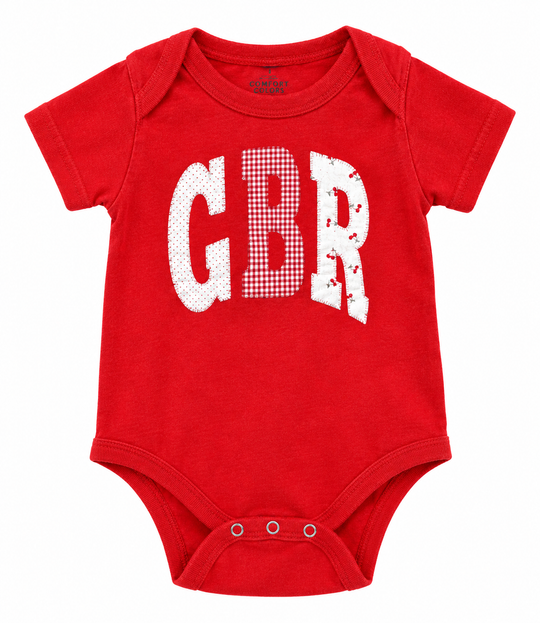 GBR Patchwork Sewn Appliqué Red Licensed Onesie | Multiple Sizes | H.Flynn Designs