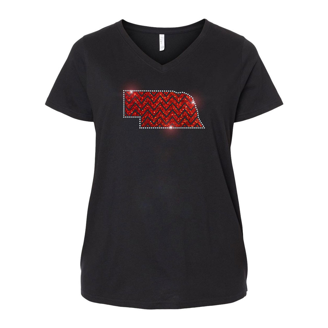 Nebraska Chevron Rhinestone V-Neck Tee | Mutiple Sizes | Nature Finds & Designs